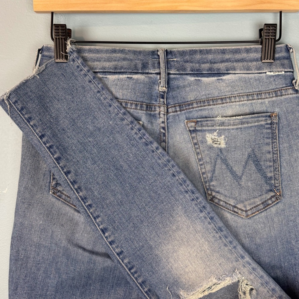 Mother Looker Ankle Fray Jeans Womens 24 Blue Wild Thing Distressed Stretch Logo